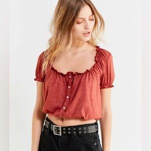 Urban Outfitters light blue button down peasant top